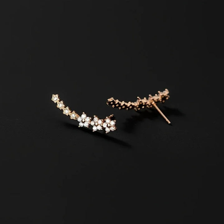 Floral Rhinestone Gold Earrings - MABEL LONDON