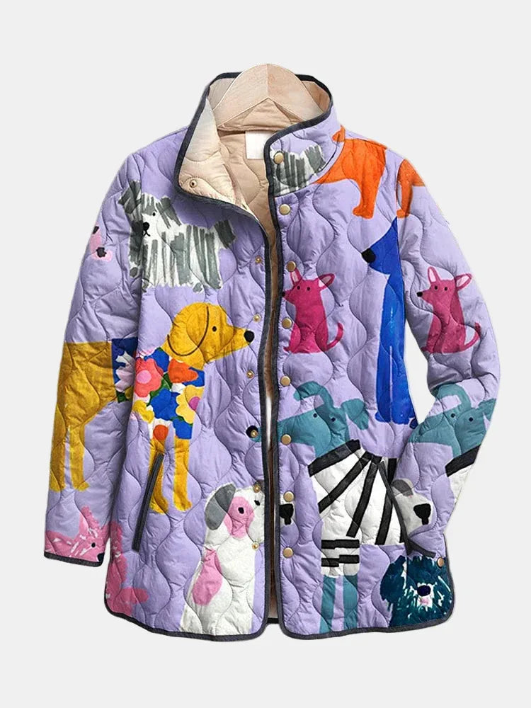 Rhea | Casual Quilted Jacket with Dog Print - MABEL LONDON