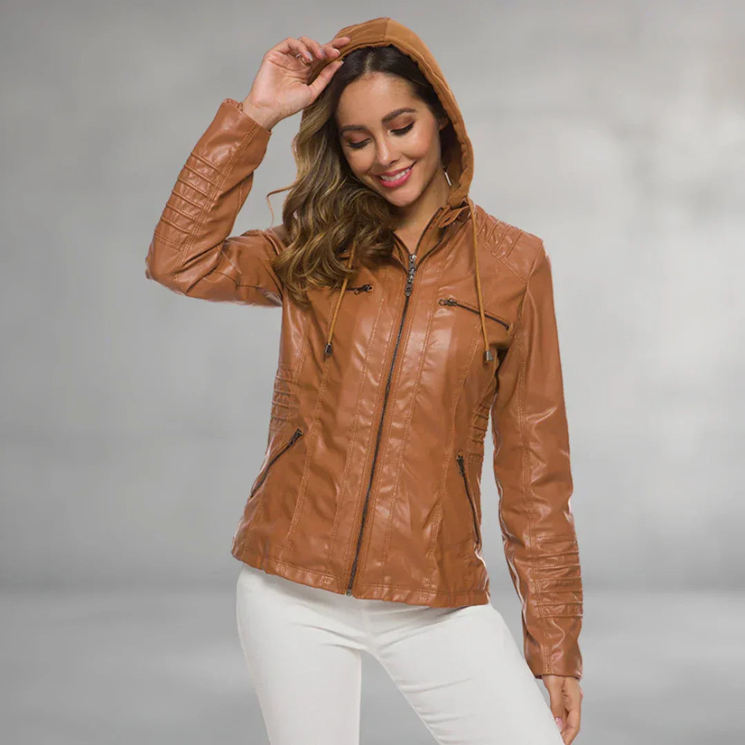 Ysolde | Leather Hooded Jacket - MABEL LONDON