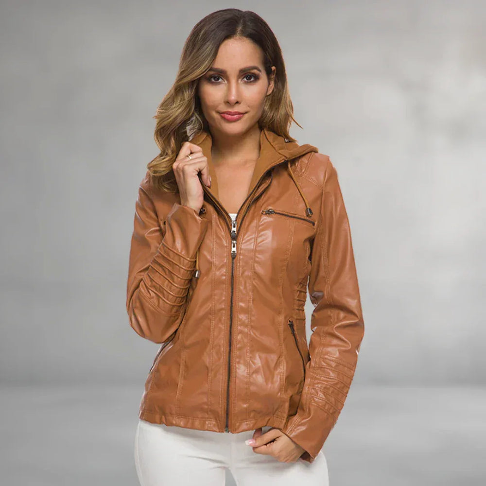Ysolde | Leather Hooded Jacket - MABEL LONDON