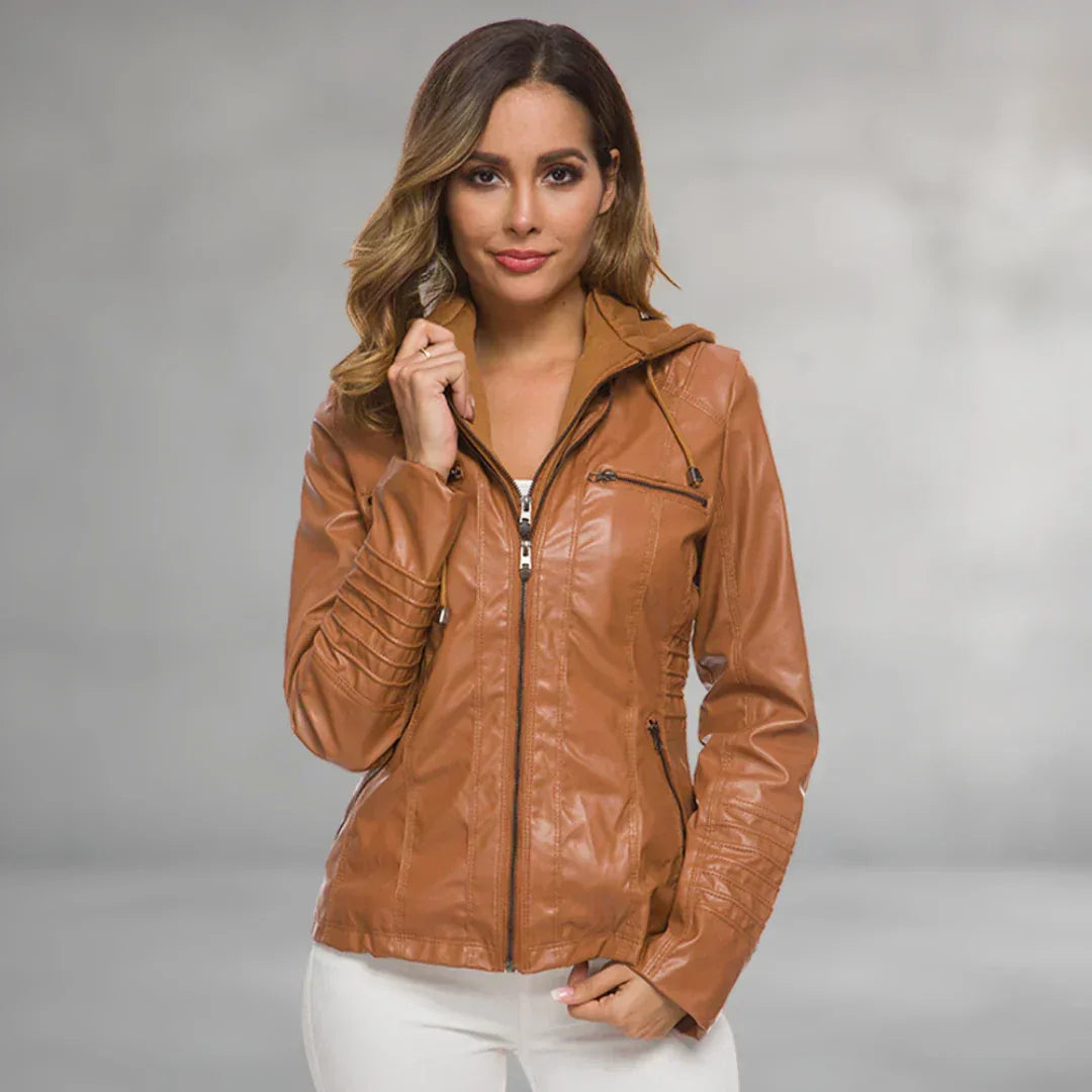 Ysolde | Leather Hooded Jacket - MABEL LONDON