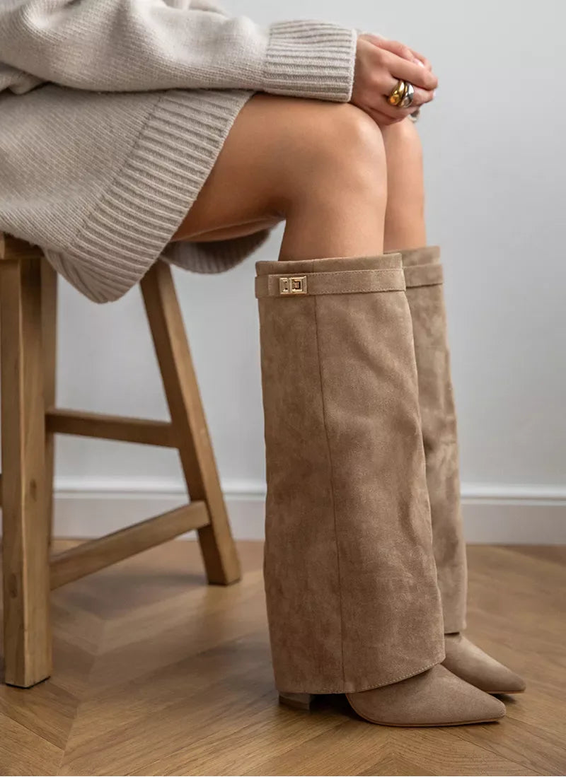 ARABELLA™ - Khaki Suede Boots - MABEL LONDON