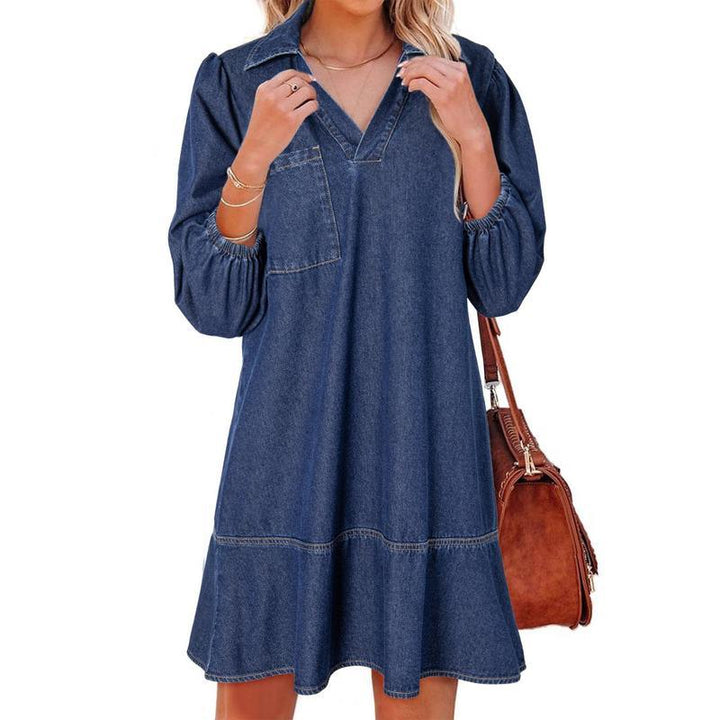 GEMMA™ – Classic Soft Washed Denim Puff Sleeve Dress - MABEL LONDON