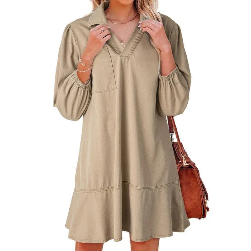 GEMMA™ – Classic Soft Washed Denim Puff Sleeve Dress - MABEL LONDON