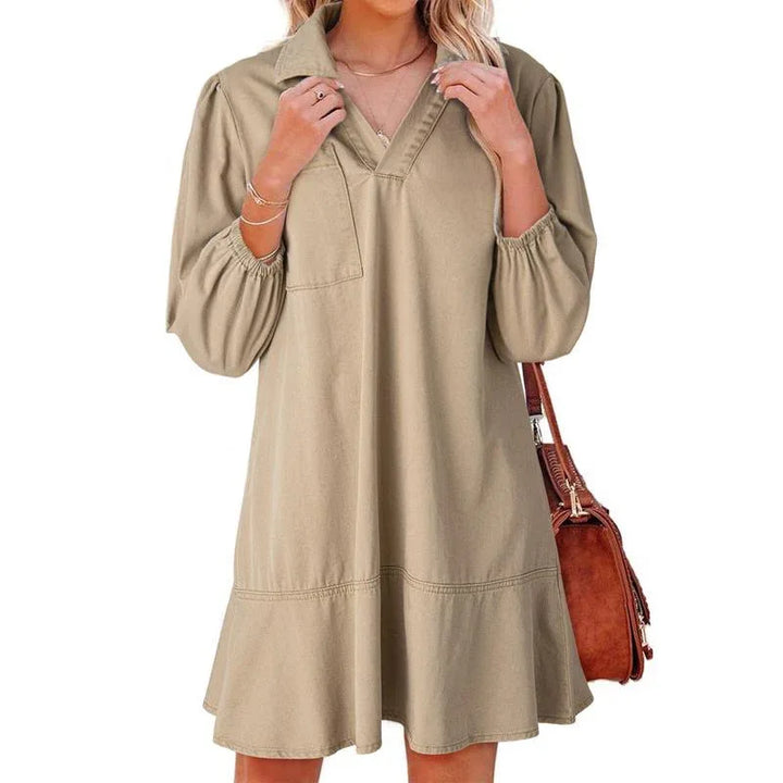 GEMMA™ – Classic Soft Washed Denim Puff Sleeve Dress - MABEL LONDON