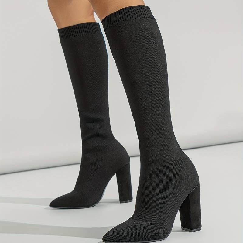 OLIVIA | WOMEN'S KNITTED SOCK BOOTS WITH BLOCK HEEL - MABEL LONDON