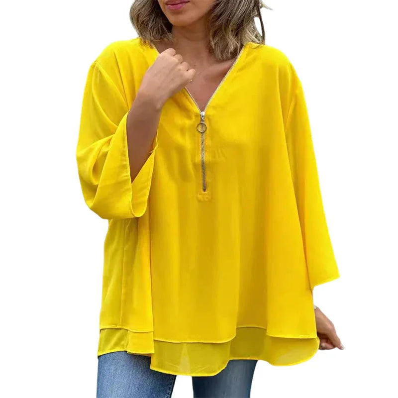 Selindra | Stylish V-Neck Flowy Top - MABEL LONDON