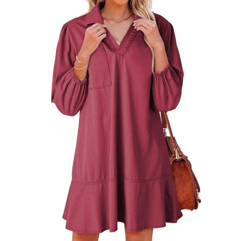 GEMMA™ – Classic Soft Washed Denim Puff Sleeve Dress - MABEL LONDON
