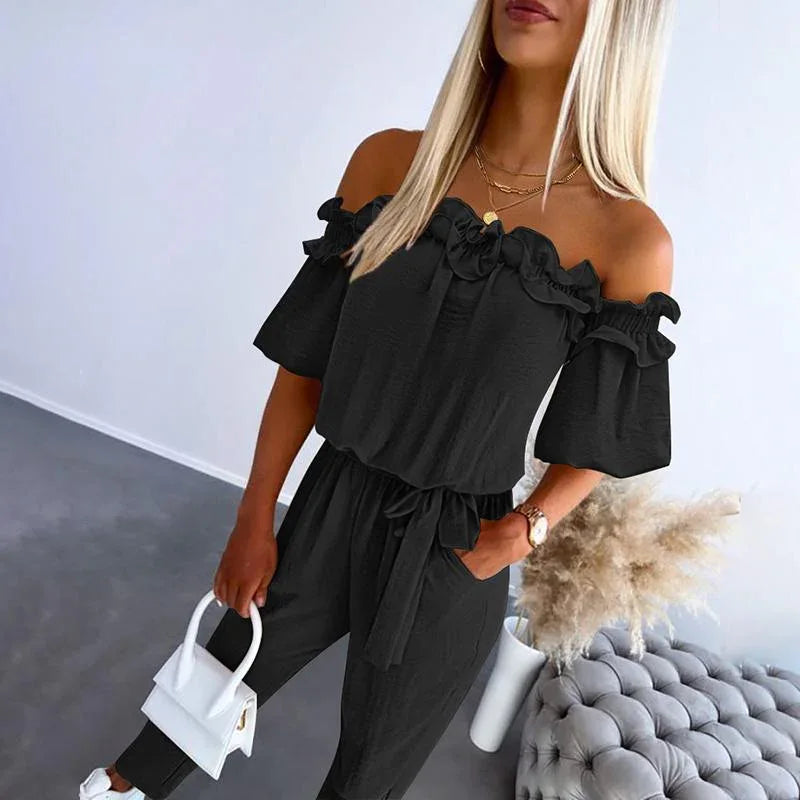 CAMILA™ – Chic Off Shoulder Frill Tie-Waist Jumpsuit - MABEL LONDON