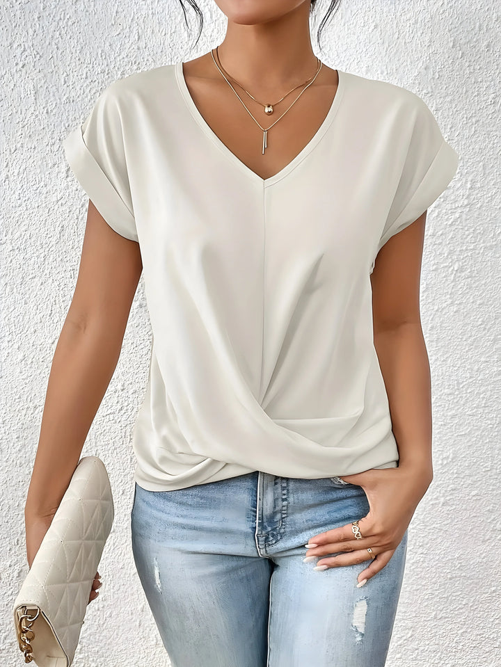 MEIKA™ – Classic Twist Detail V-Neck Top - MABEL LONDON