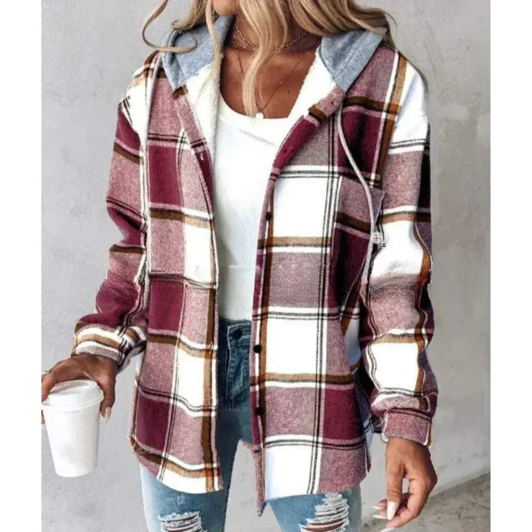 PAIGE™ - Chic Plaid Long-Sleeve Button Down Hooded Jacket - MABEL LONDON