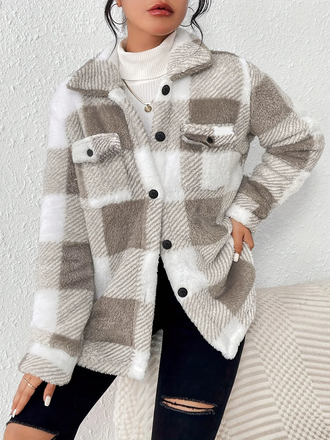Lina – Cozy Plaid Knit Jacket - MABEL LONDON