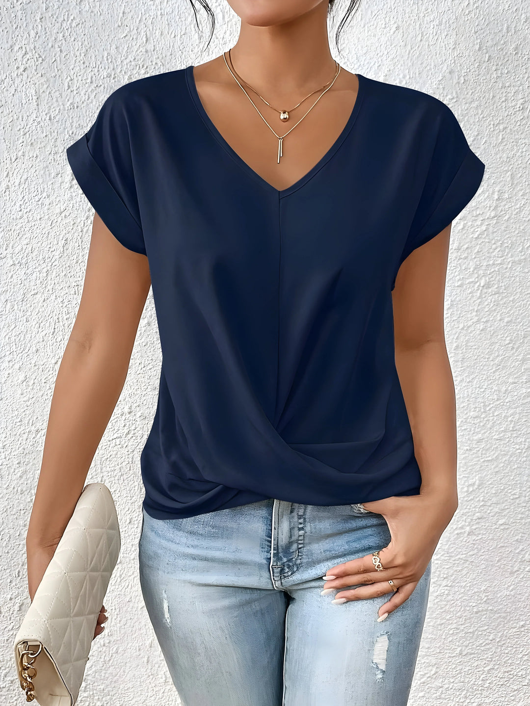 MEIKA™ – Classic Twist Detail V-Neck Top - MABEL LONDON