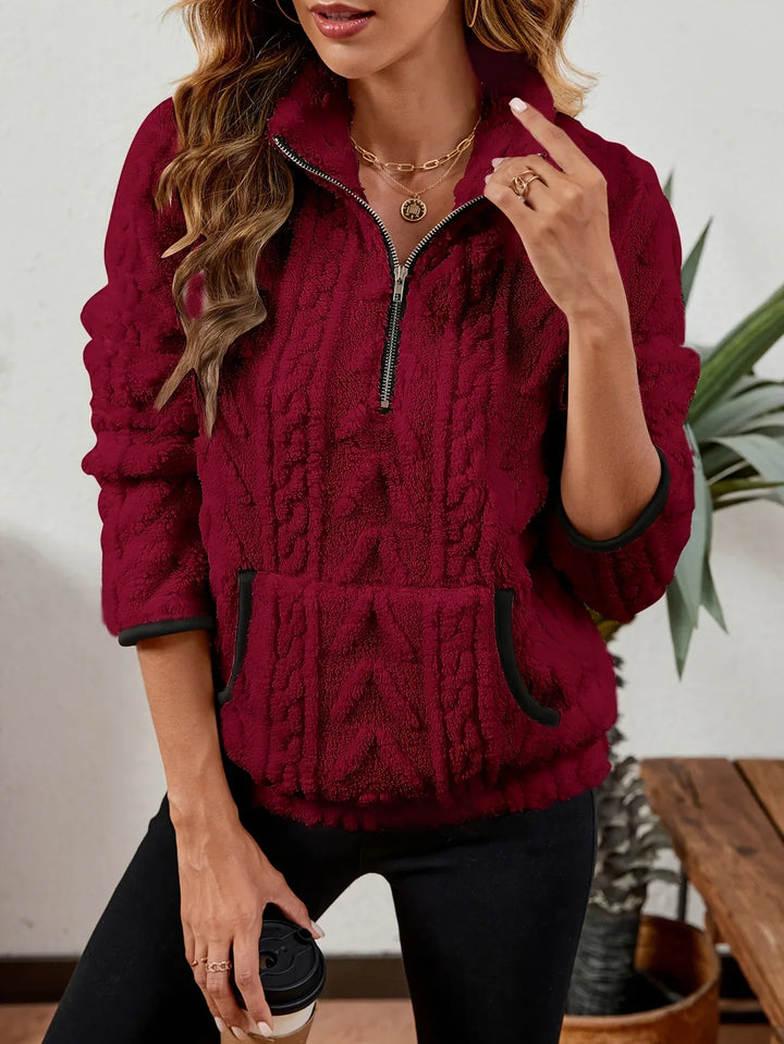 Nora – Plush Textured Zip Pullover - MABEL LONDON