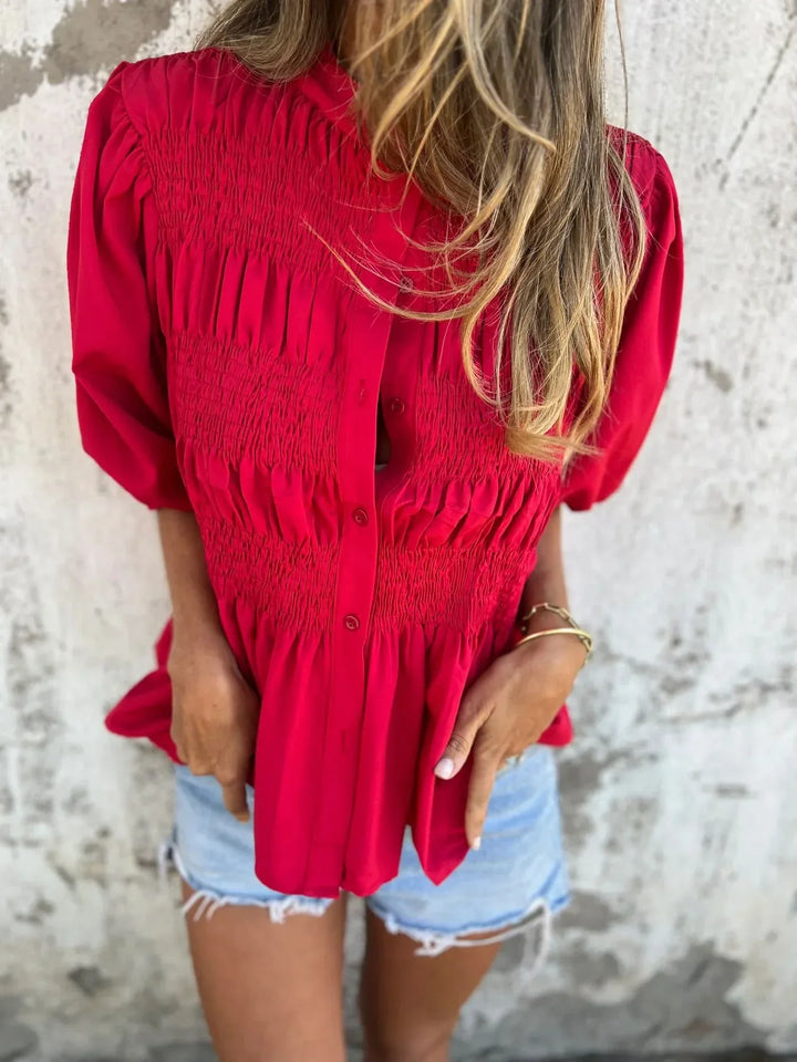 ELIZA™ - Pleated Button-Up Blouse - MABEL LONDON