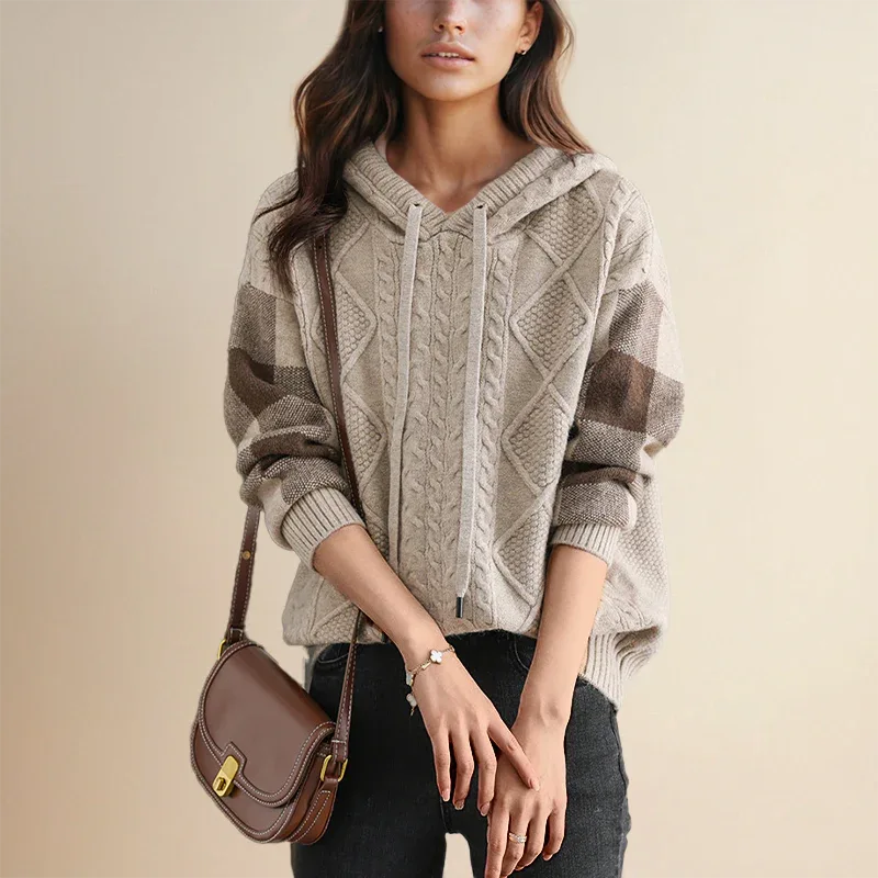 Emily | Cable Knit Hoodie Sweater - MABEL LONDON
