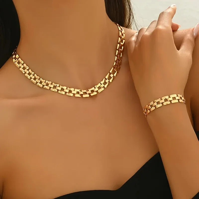 Square Buckle Necklace & Bracelet Set - MABEL LONDON