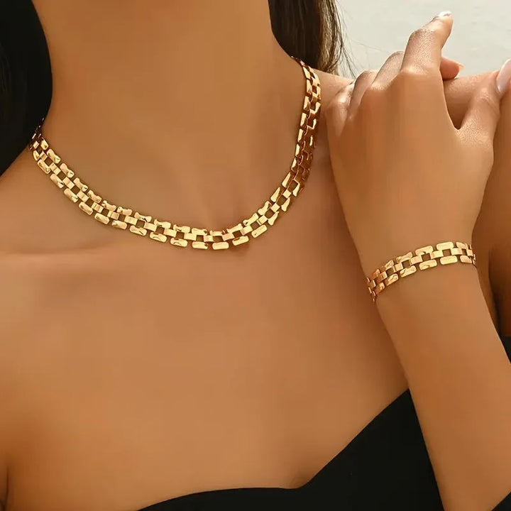 Square Buckle Necklace & Bracelet Set - MABEL LONDON