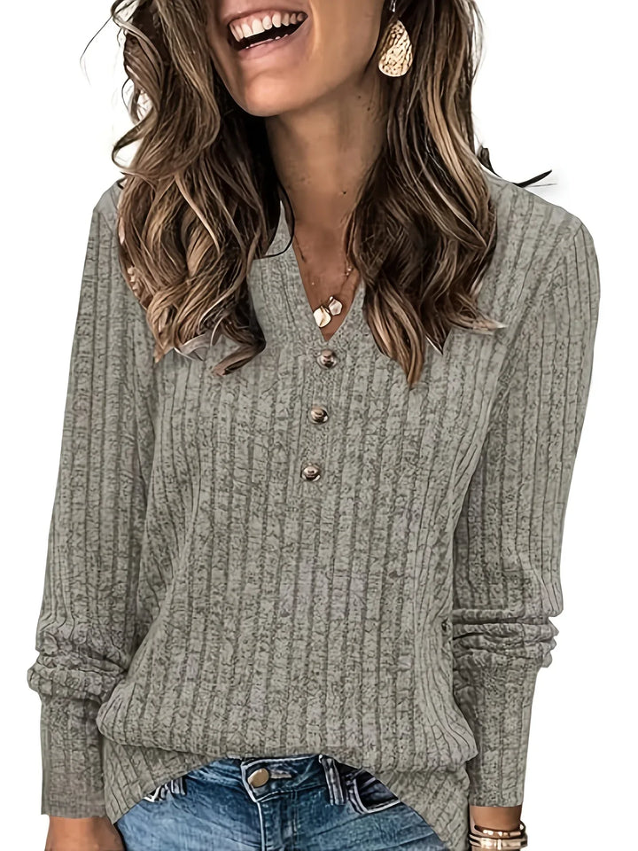 Mira – Soft Ribbed V-Neck Knit Top - MABEL LONDON