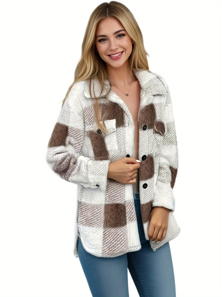 Lina – Cozy Plaid Knit Jacket - MABEL LONDON