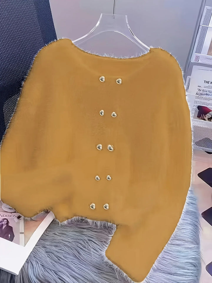 Luna – Fluffy Heart-Button Knit Sweater - MABEL LONDON