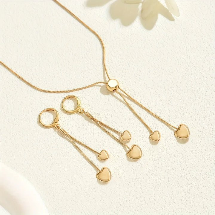 Adjustable Heart Pendant Necklace & Earrings Set - MABEL LONDON