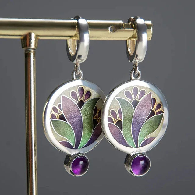 Purple Crystal Boho Earrings - MABEL LONDON
