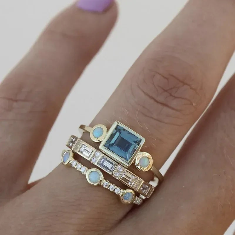 DARLENE™ - Vintage Blue Crystal Ring Set - MABEL LONDON