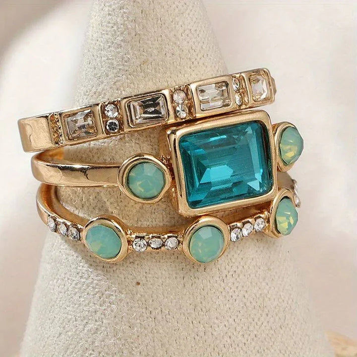 DARLENE™ - Vintage Blue Crystal Ring Set - MABEL LONDON