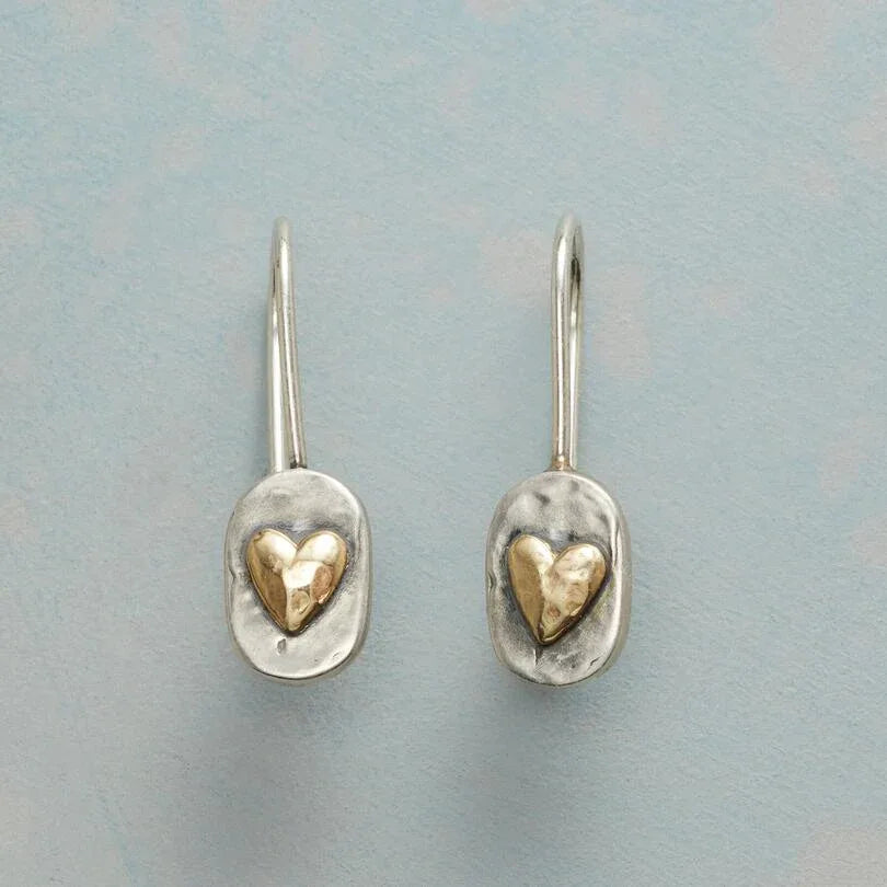 Vintage Silver Golden Heart Earrings - MABEL LONDON