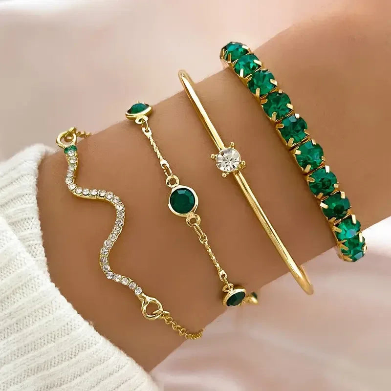 Vintage Green Zirconia Bracelet Set - MABEL LONDON
