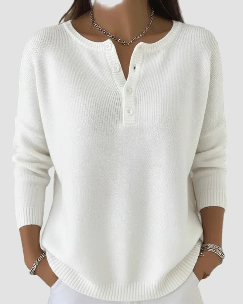 Clara | Timeless Knit Henley Sweater - MABEL LONDON