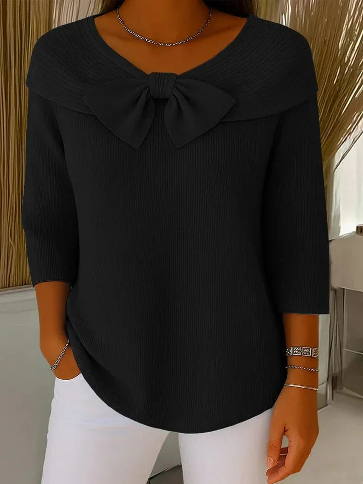 SERENNA | Women's Sweater with Bow and Round Neckline - MABEL LONDON