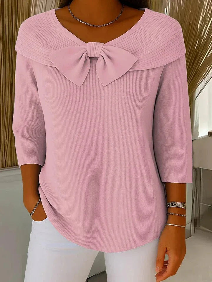 SERENNA | Women's Sweater with Bow and Round Neckline - MABEL LONDON