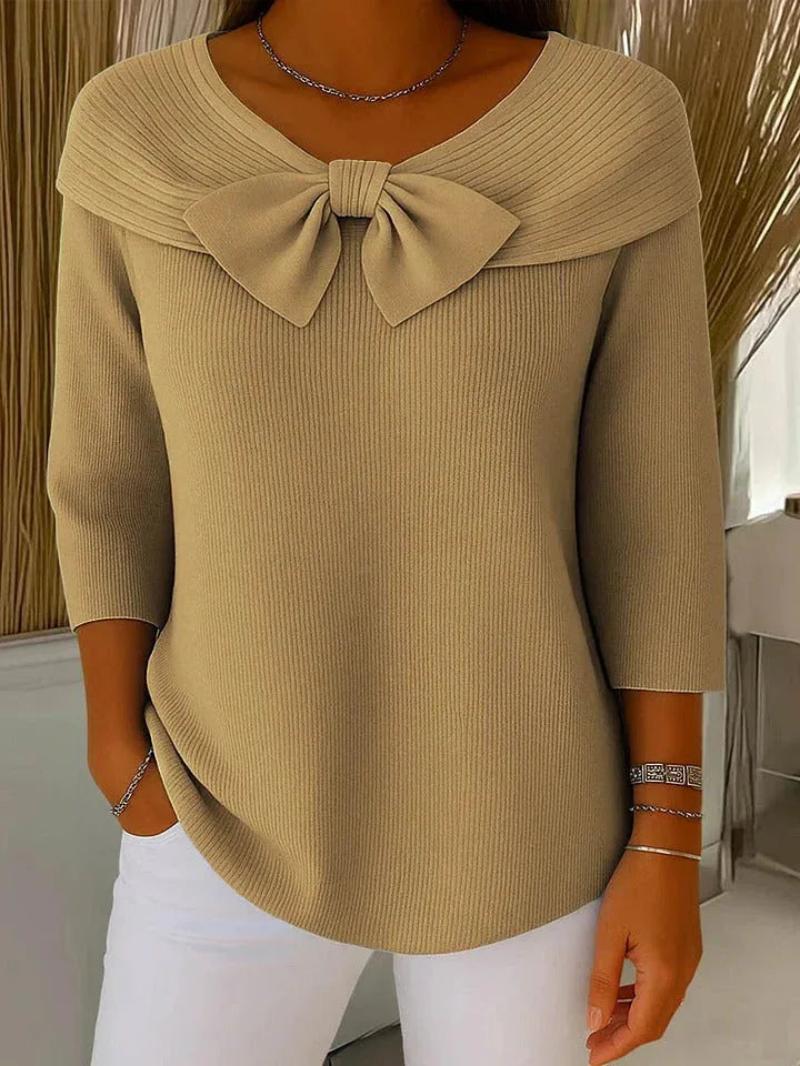SERENNA | Women's Sweater with Bow and Round Neckline - MABEL LONDON