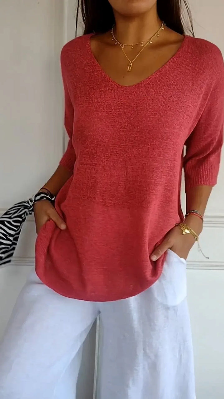 LAUREN™ - Casual V-Neck Top - MABEL LONDON