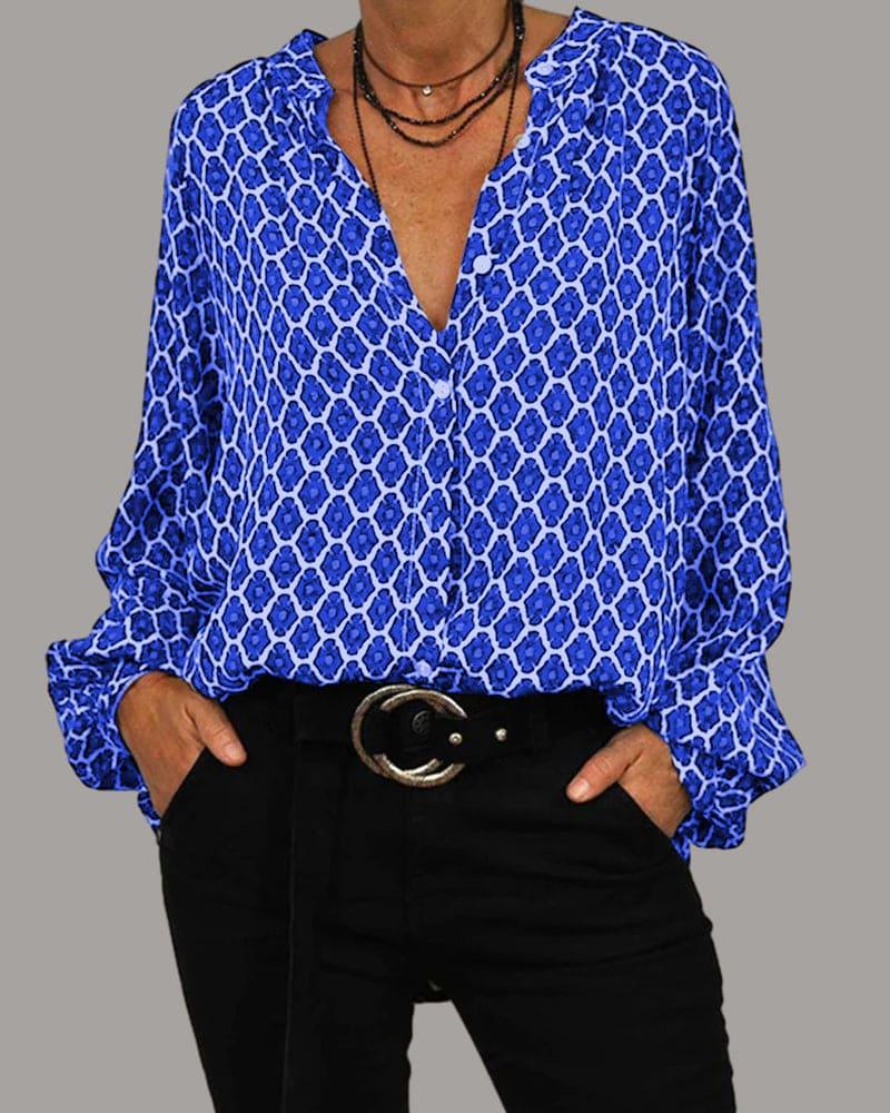 ELVIRA™ - Geometric V-Neck Blouse - MABEL LONDON