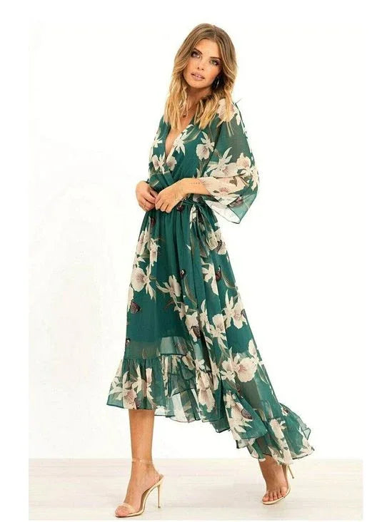 YASMINE™ - Elegant Kimono Midi Dress - MABEL LONDON