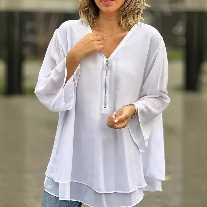 Selindra | Stylish V-Neck Flowy Top - MABEL LONDON