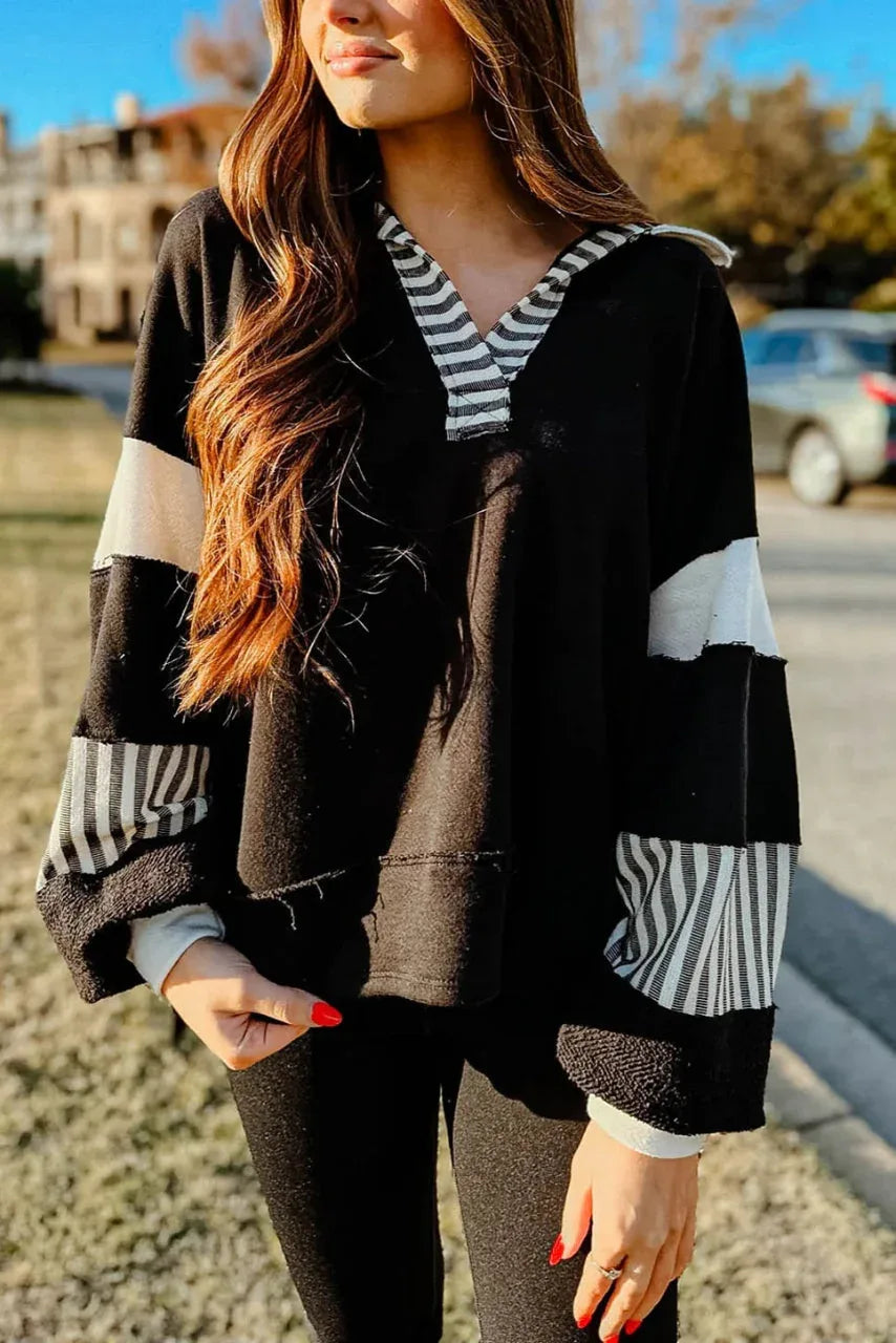 WAMAL™ - Casual Oversized V-Neck Long Sleeve Sweatshirt - MABEL LONDON